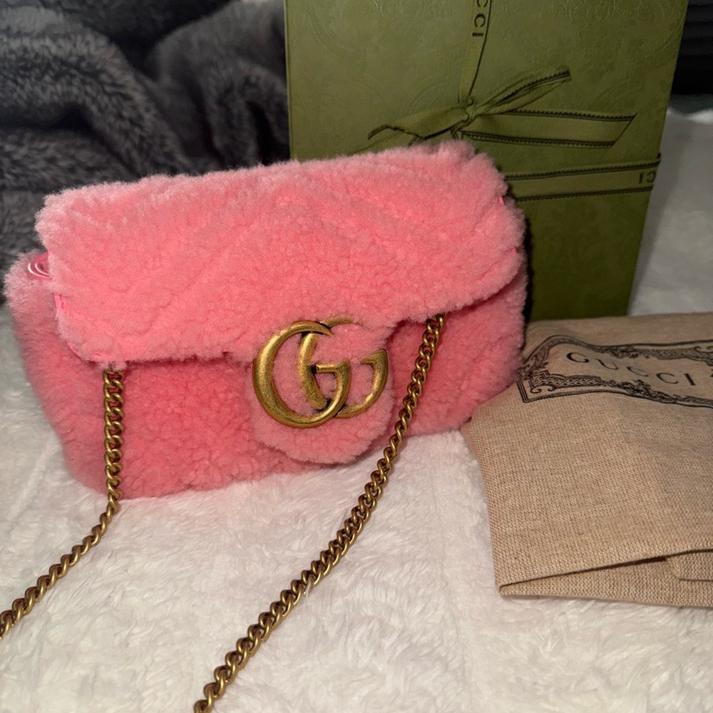 Gucci Pink Shearling Mini Marmont